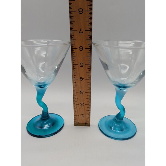 Libbey Z Stem Martini Glasses Turquoise Blue Set Of 2 - Picture 3 of 5
